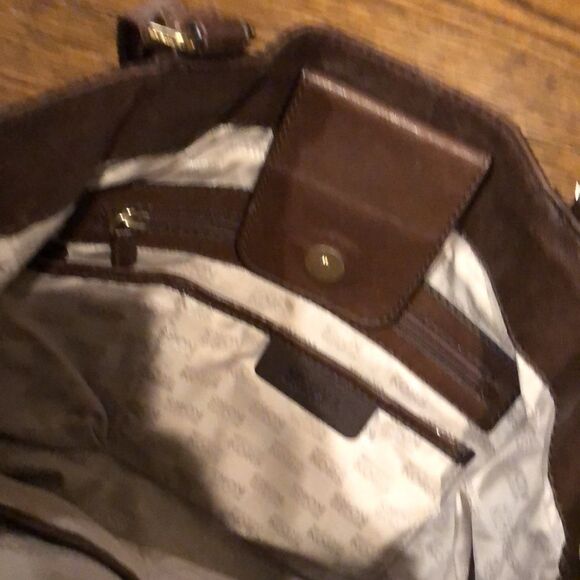 MICHAEL KORS Brown Leather Shoulder Bag Tote W Woven Leather & Gold Accents - Picture 8 of 11